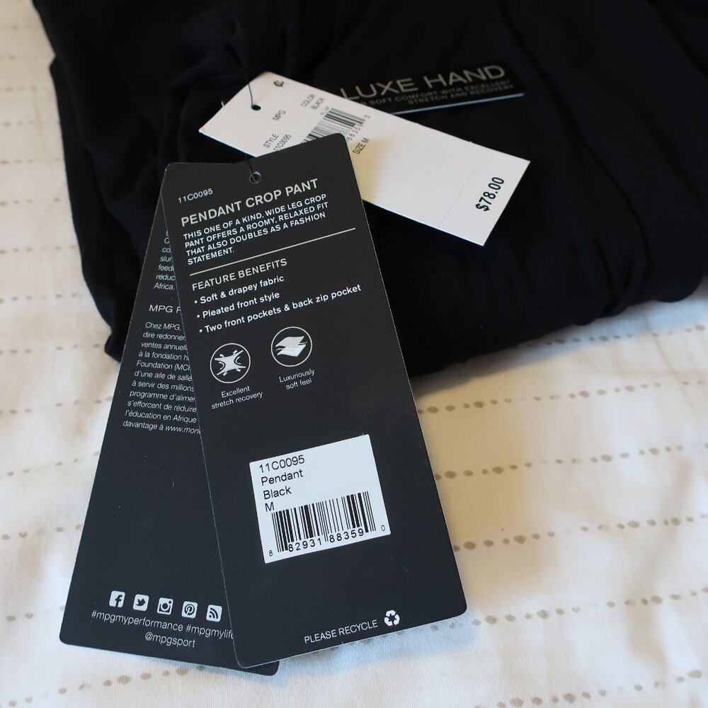 NWT MPG Sport Jersey Pant - Pendant Wide Leg Pleated Crop in Black - Picture 8 of 8